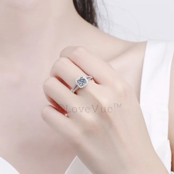 Certified 1ct. t.w. Diamond Moissanite Square Frame Brilliant Cut Wedding Ring - Picture 3 of 16